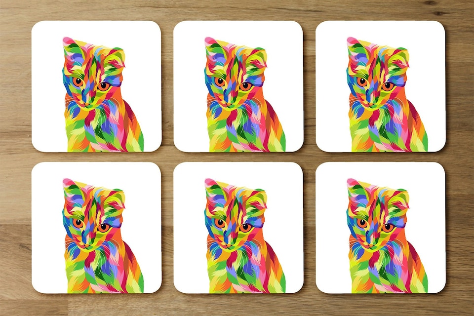 image 1 of Animal Cat Illustration Pop Art (Placemat & Coaster Set)