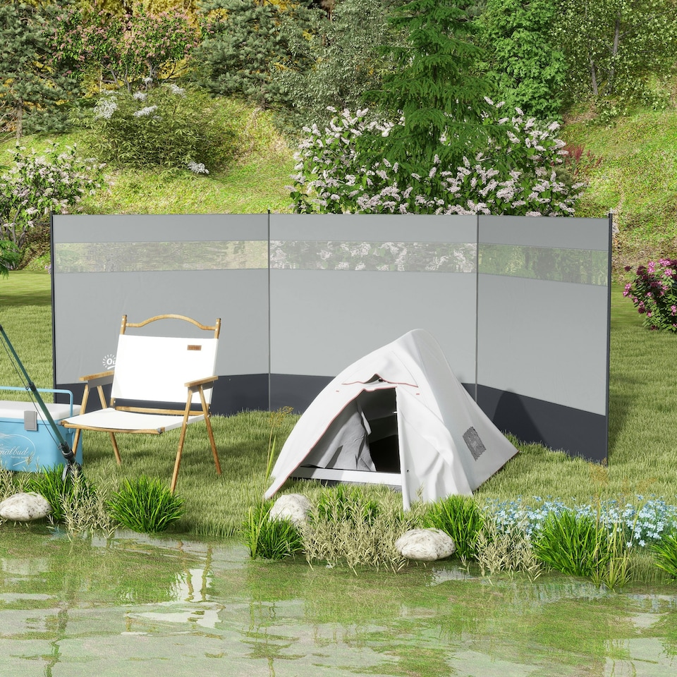 image 1 of Outsunny Camping Windbreaks with Clear Windows and Carry Bag, 440 x 140cm, Grey