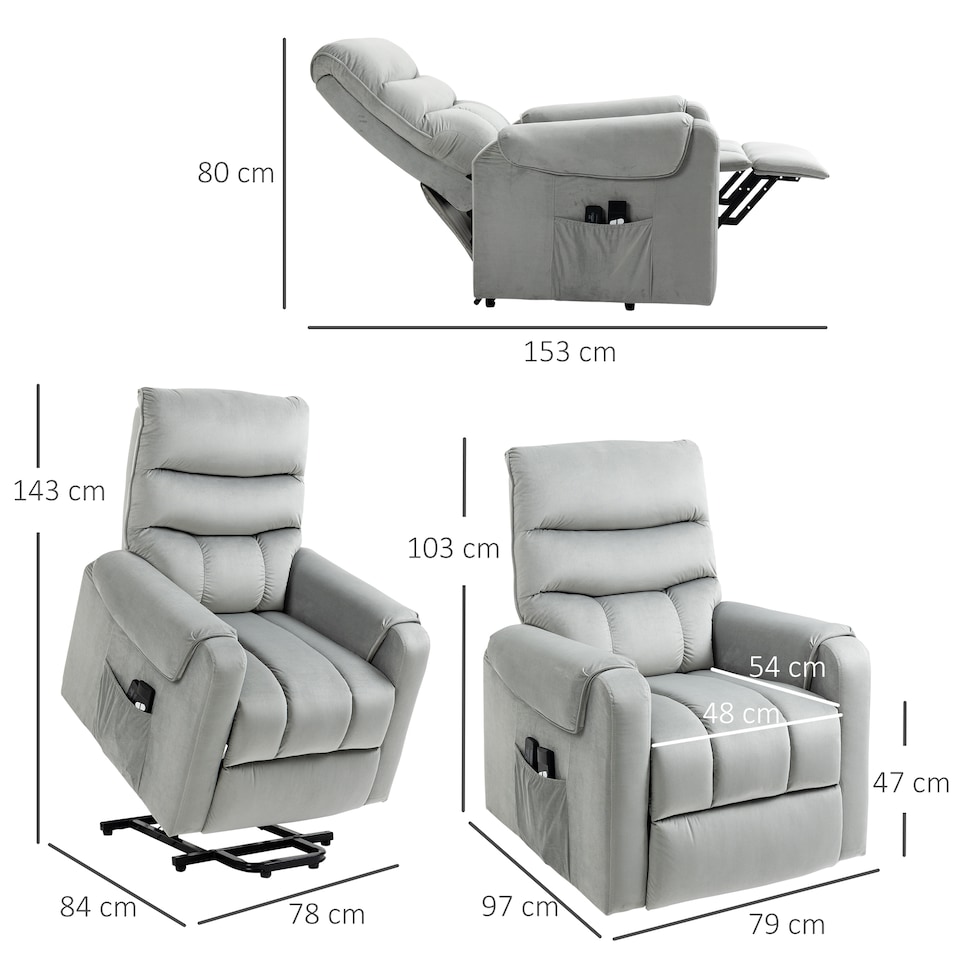 image 1 of HOMCOM Power Lift Chair, Rise and Recliner Chair with Remote Control, Grey | Grey