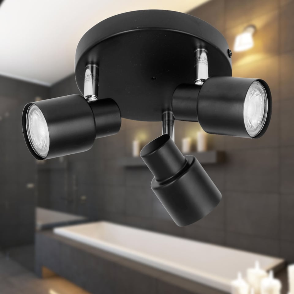 image 1 of Irwin - Black 3 Light IP44 Bathroom Round Spotlight | Black | 1