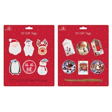 50 Gift Tags Foil Traditional & Glitter Cute Assorted
