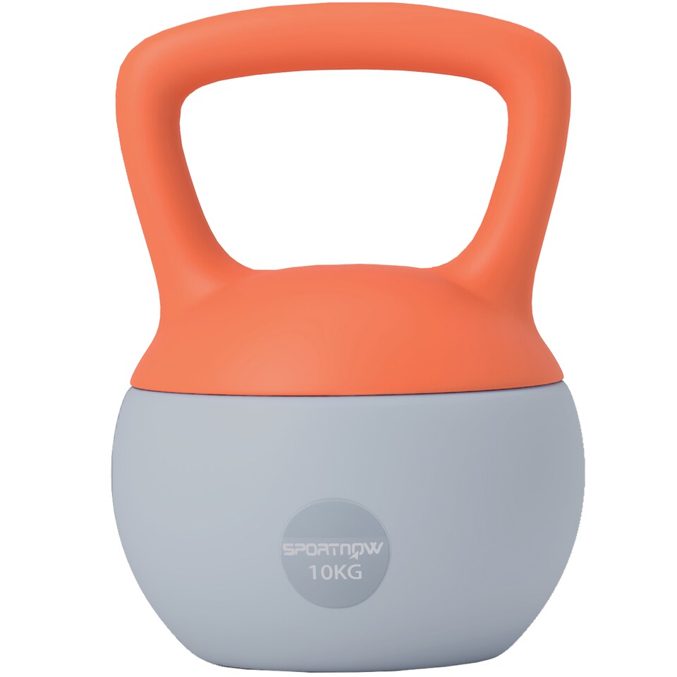 image 1 of SPORTNOW Soft Kettlebell, 10kg Kettle Bell with Non-Slip Handle for Home Gym Weight Lifting and Strength Training, Orange and Grey