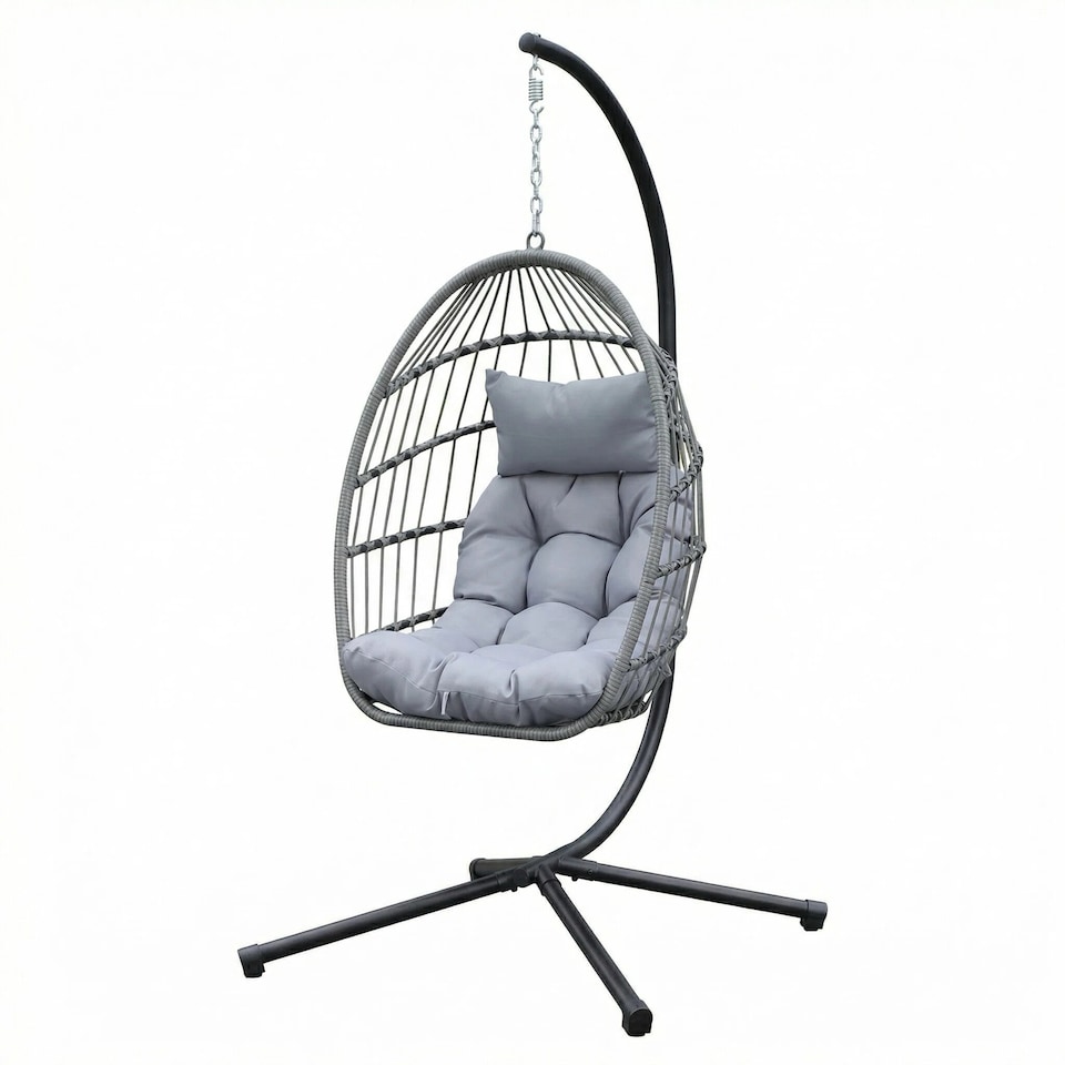 image 1 of Alivio Hanging Egg Chair with Cushion for Indoor and Outdoor Use, Swing Basket Chair for Patio, Garden, and Balcony (Grey)