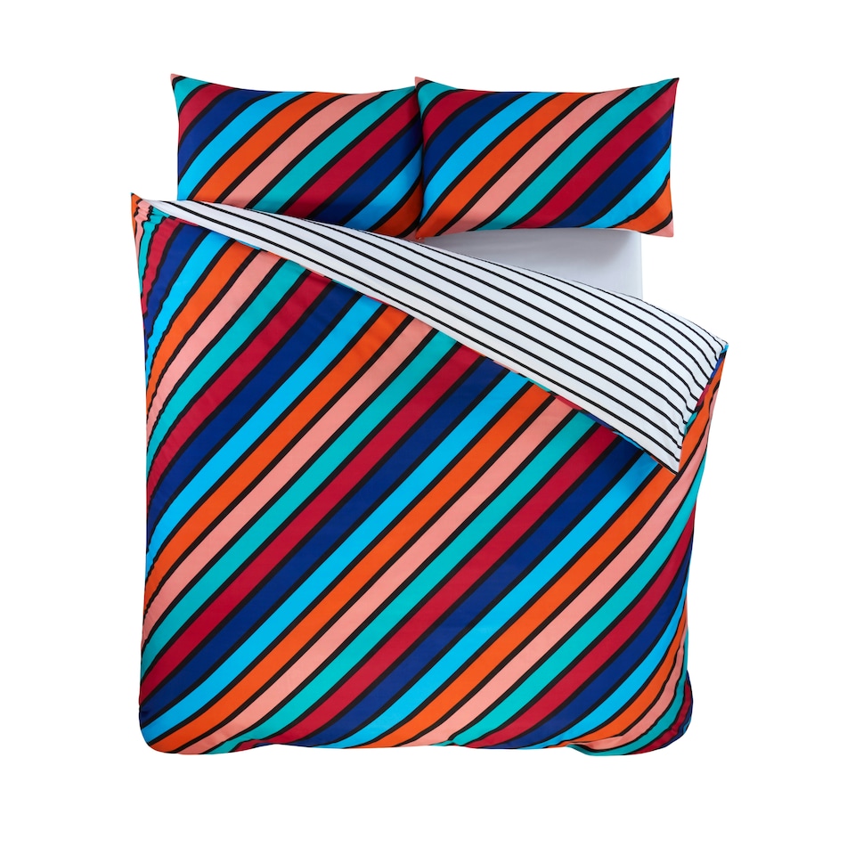image 1 of Oxford Stripe Microfibre Reversible Duvet Cover Set with Pillowcase Green | Double