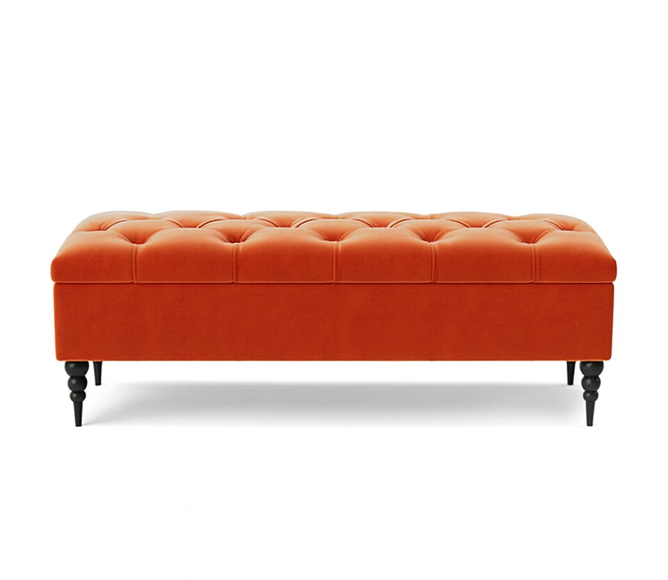 image 1 of 120cm Safar Ottoman bench with Storage and Turned Wooden Legs- Plush Velvet Shoes Bench - Burnt Orange Chesterfield Storage Bench
