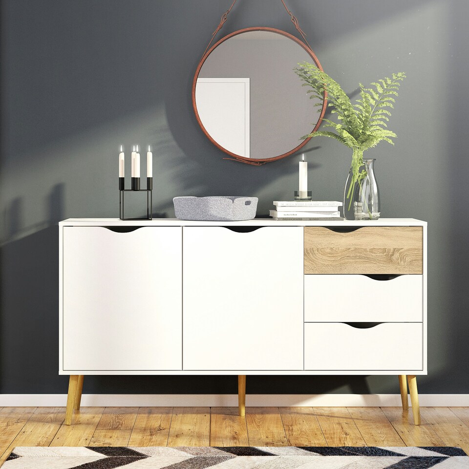 image 1 of Oslo Sideboard Large 3 Drawers 2 Doors in White and Oak