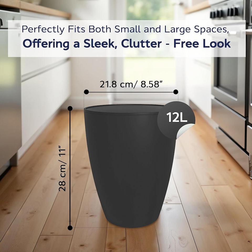 image 1 of Blue Canyon Boda Toilet Brush with Ventilated Holder and 12L Compact Swing Lid Waste Bin Black