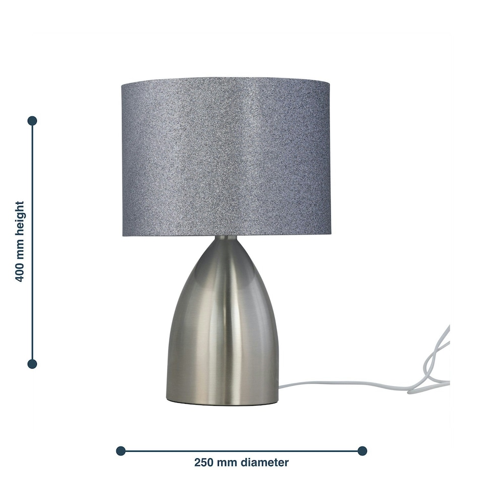 image 1 of First Choice Lighting Valentina Brushed Chrome Touch Lamp with Silver Glitter Shade Silver | Grey