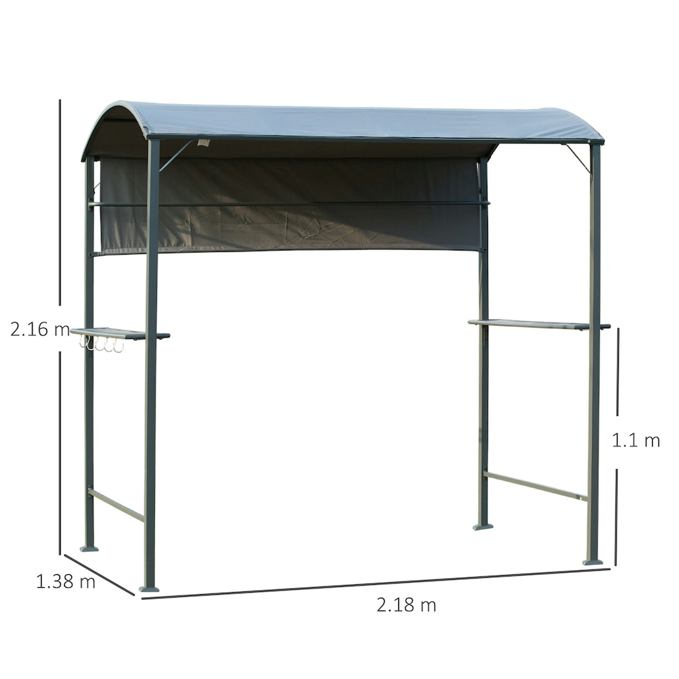 image 1 of Outsunny 7ft Outdoor Double-tier BBQ Grill Canopy Gazebo w/ 2 Shelf, 5 Hooks