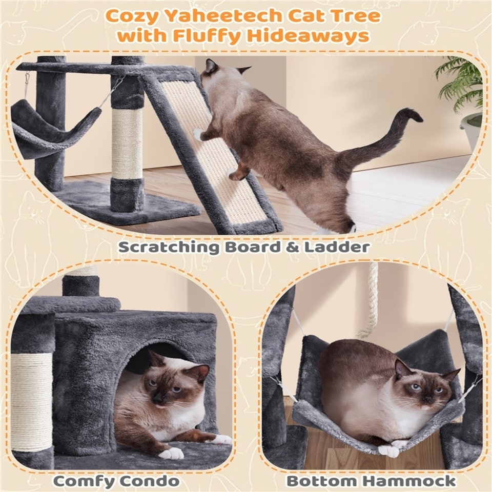 image 1 of Yaheetech Large Cat Tower with Hammock Scratching Posts Dark Grey