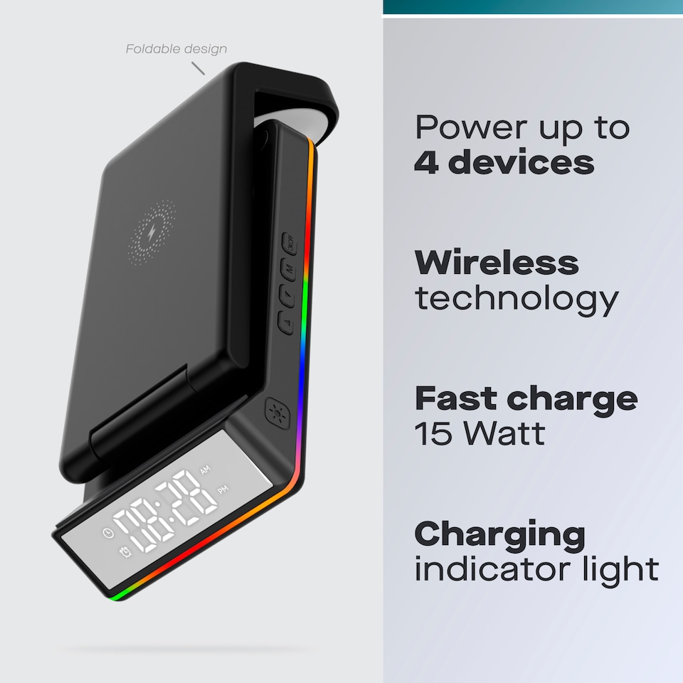 image 1 of Daewoo 5 In 1 Wireless Charger Foldable Station Black