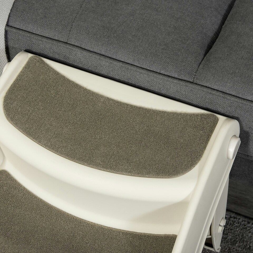 image 1 of PawHut Foldable Pet Stairs 3 Steps with Non-slip Mats for Small Dogs, Cream