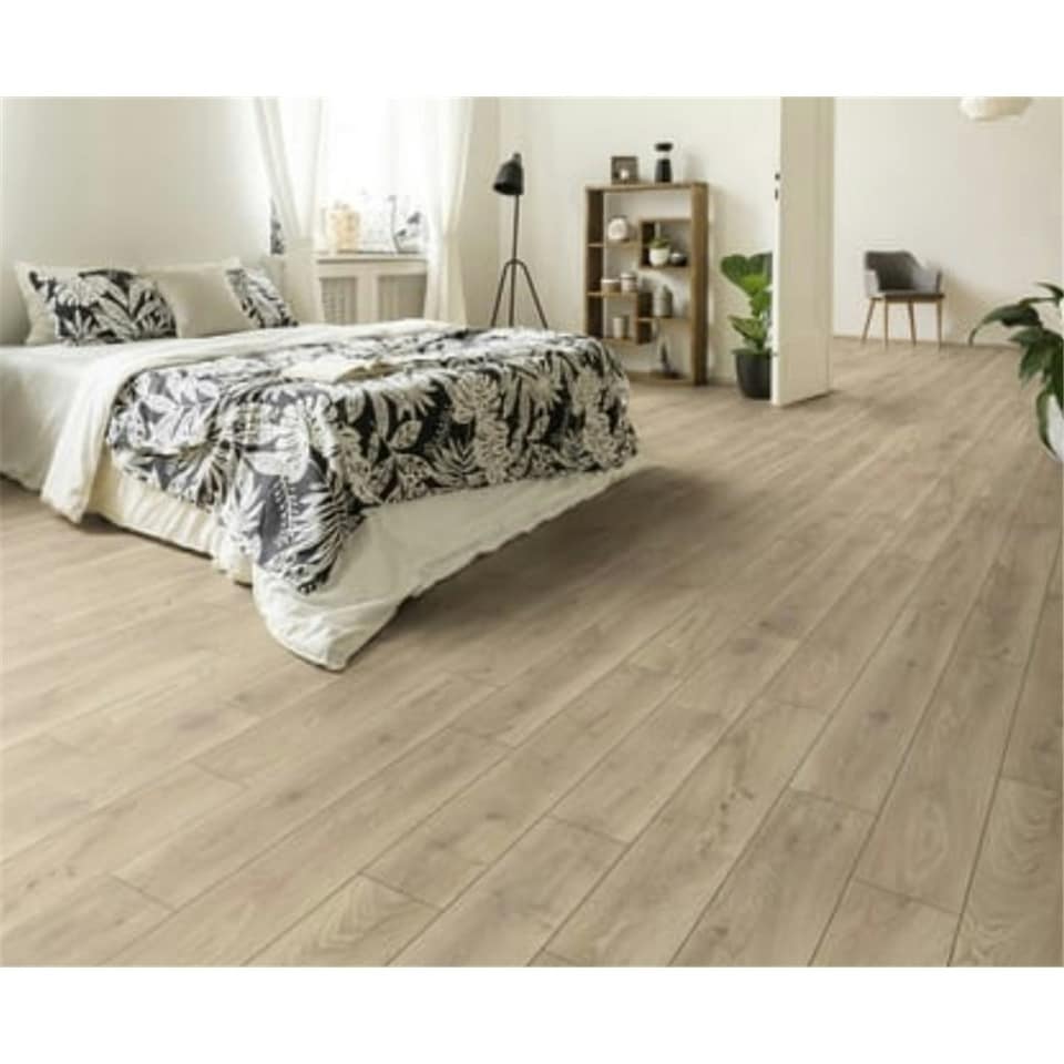 image 1 of PACK OF 10 (Total 10 Units) - Light Oak 12mm Thick Laminate Flooring (14.8m2 Coverage)