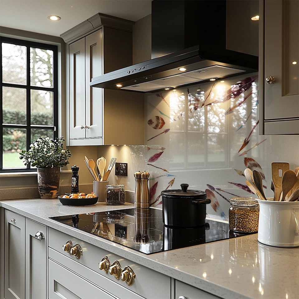 image 1 of Watercolor Boho Chic With Feathers And Arrows Splash Back | White