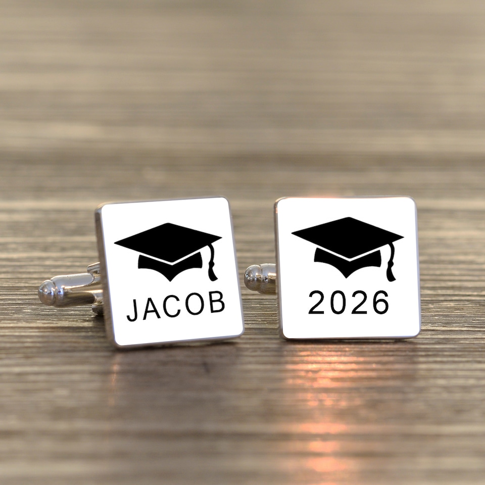 Personalised Graduation Name and Year Silver Finish Cufflinks - Tesco ...
