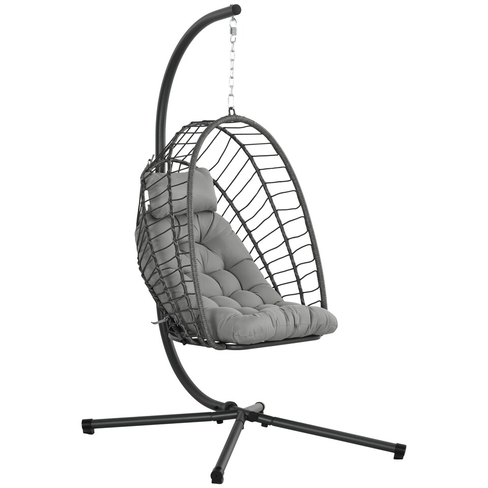 image 1 of Outsunny PE Hanging Swing Chair w/ Thick Cushion, Patio Hanging Chair, Black