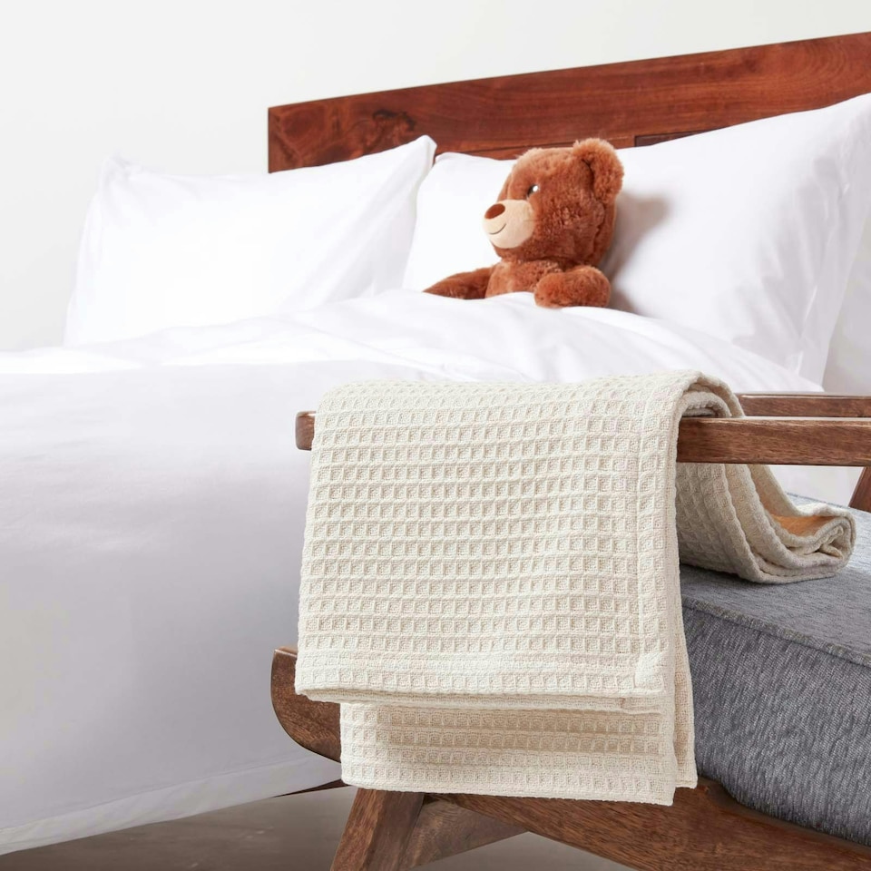 image 1 of Homescapes Organic Cotton Waffle Baby Blanket Natural - 90 x 112 cm