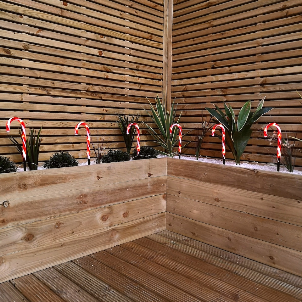 image 1 of Set of 6 Light up Red & White Stripe Christmas Candy Cane Garden Stakes with LEDs