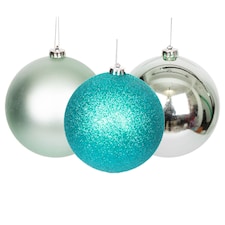 Christmas Baubles Shatterproof Turquoise, xmas Tree Decorations Ornaments Balls Hanging Decorations -Shiny,Matte,Glitter,10cm/6Pcs