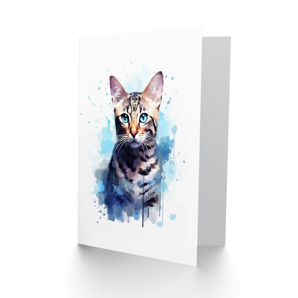 image 1 of Bengal Cat Lovers Gift Watercolour Pet Portrait Painting Art Card