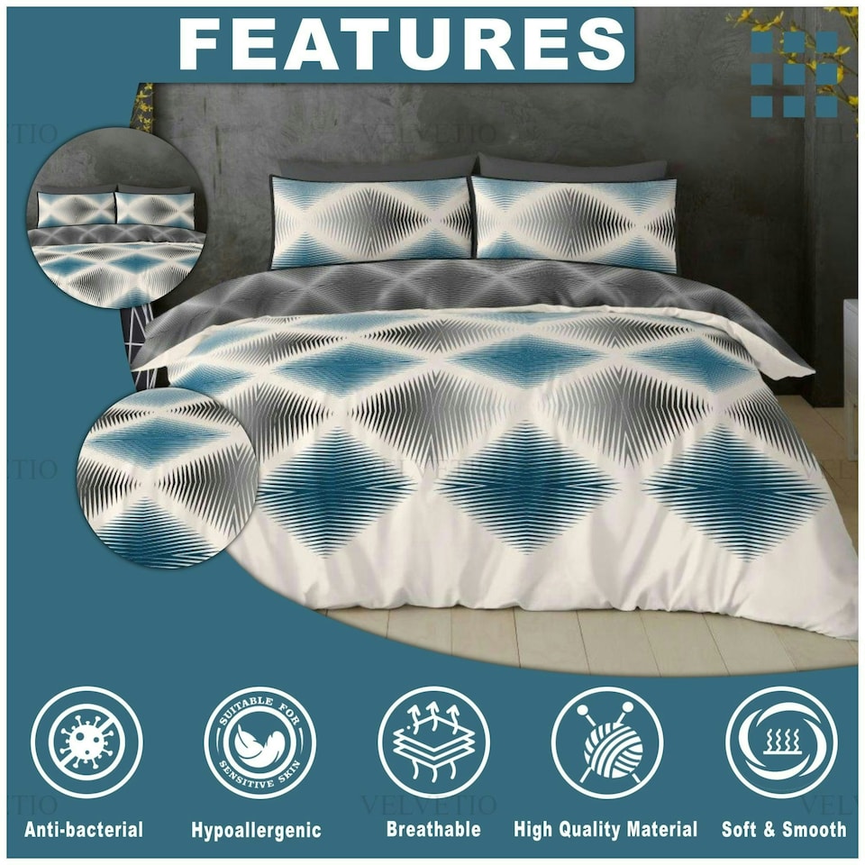 image 1 of VELVETIO Rama Complete Duvet Cover Set with Fitted Sheet Soft Printed Bedding Bedset Multi | Single