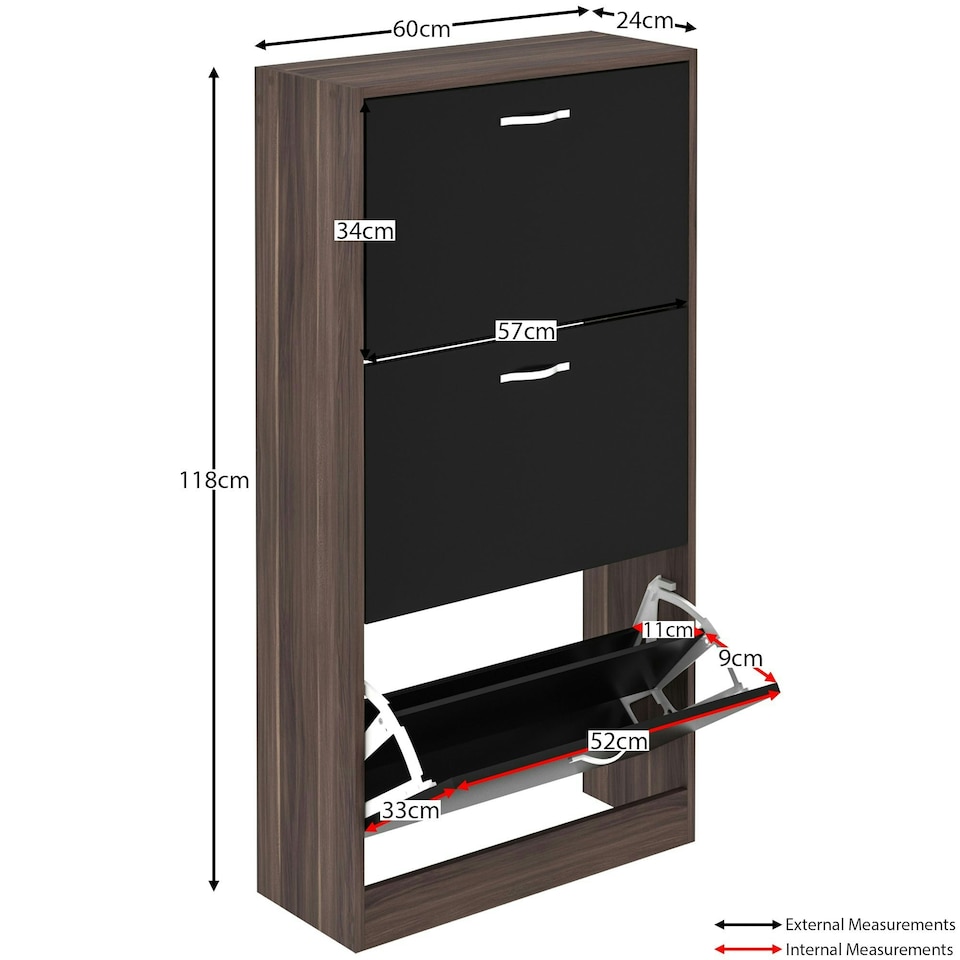 image 1 of Vida Designs 3 Drawer Shoe Cabinet Shoe Rack Storage Cupboard, Walnut & Black