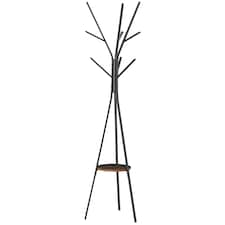 HOMCOM 180cm Free Standing Coat Rack Metal Shelf Holder Stand Hat Hanger Brown