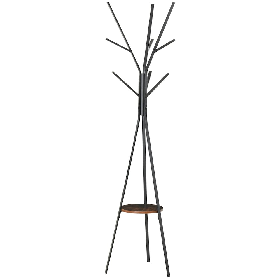 image 1 of HOMCOM 180cm Free Standing Coat Rack Metal Shelf Holder Stand Hat Hanger Brown
