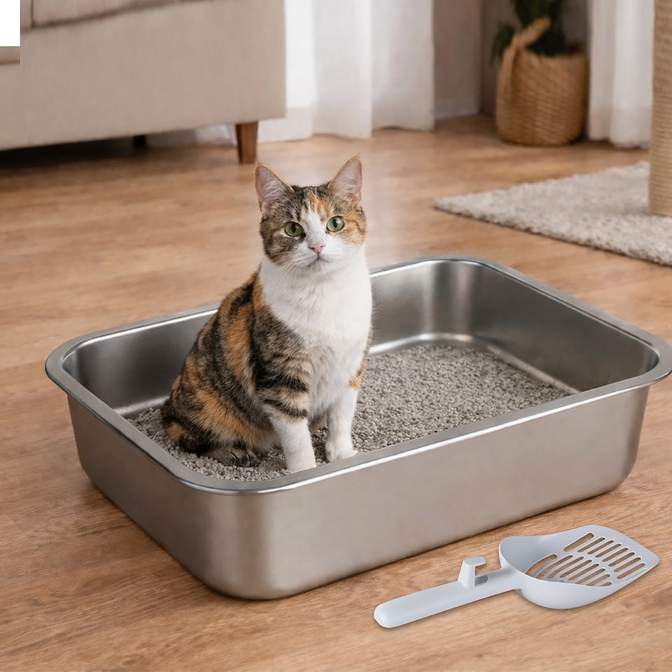 image 1 of Skylos Cat Litter Box Stainless Steel Toilet Tray for Kittens Cats Large