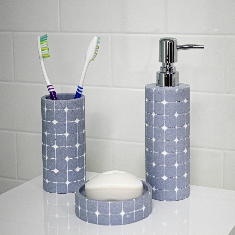 image 1 of Showerdrape Mosaica Sky Blue 3 Piece Bathroom Accessory Set