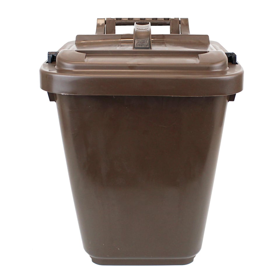 image 1 of Kerbside Compost Caddy with Locking Lid - Brown - for Food Waste Recycling (23 Litre) - Plastic Bin with Composting Guide
