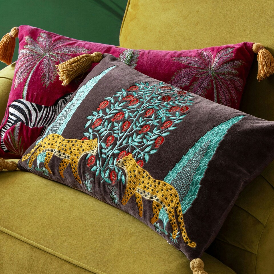 image 1 of Wylder Kalahari Embroidered Velvet Multicolour Filled Cushion 30 x 50 cm Multi