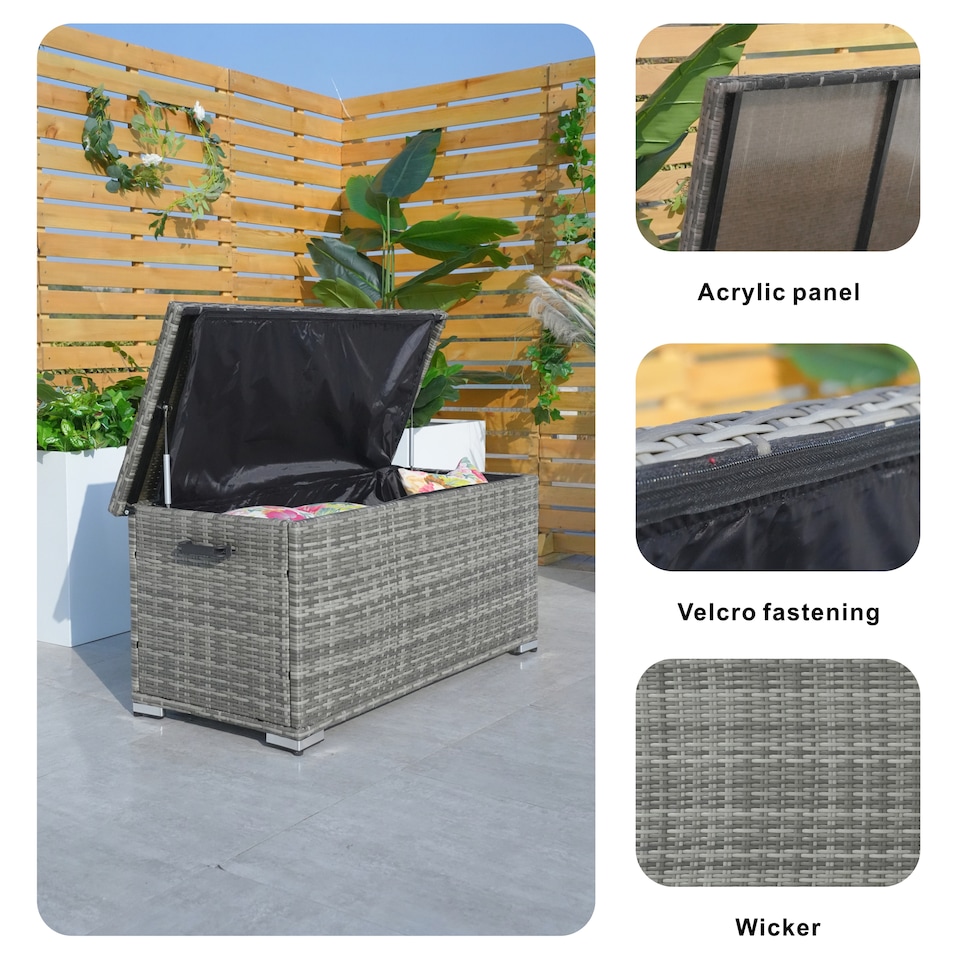 image 1 of Direct Wicker 243L Outdoor Garden Rattan Storage Box, Small Deck Storage Box for Patio, Yard | Grey