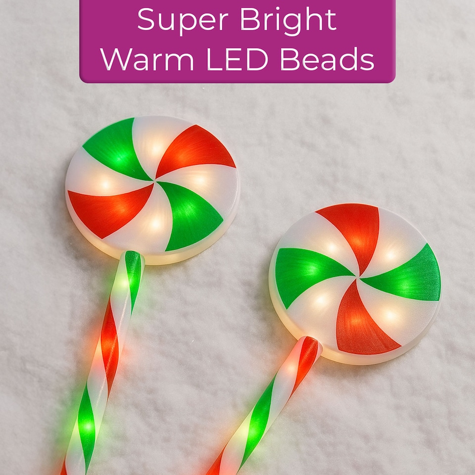 image 1 of Neo Large 50cm Candy Cane Lolly Lollipop Christmas Remote Solar and Battery Powered Lights 6 Pack LED Path Stakes Timer 8 Modes Timer Outdoor Décor