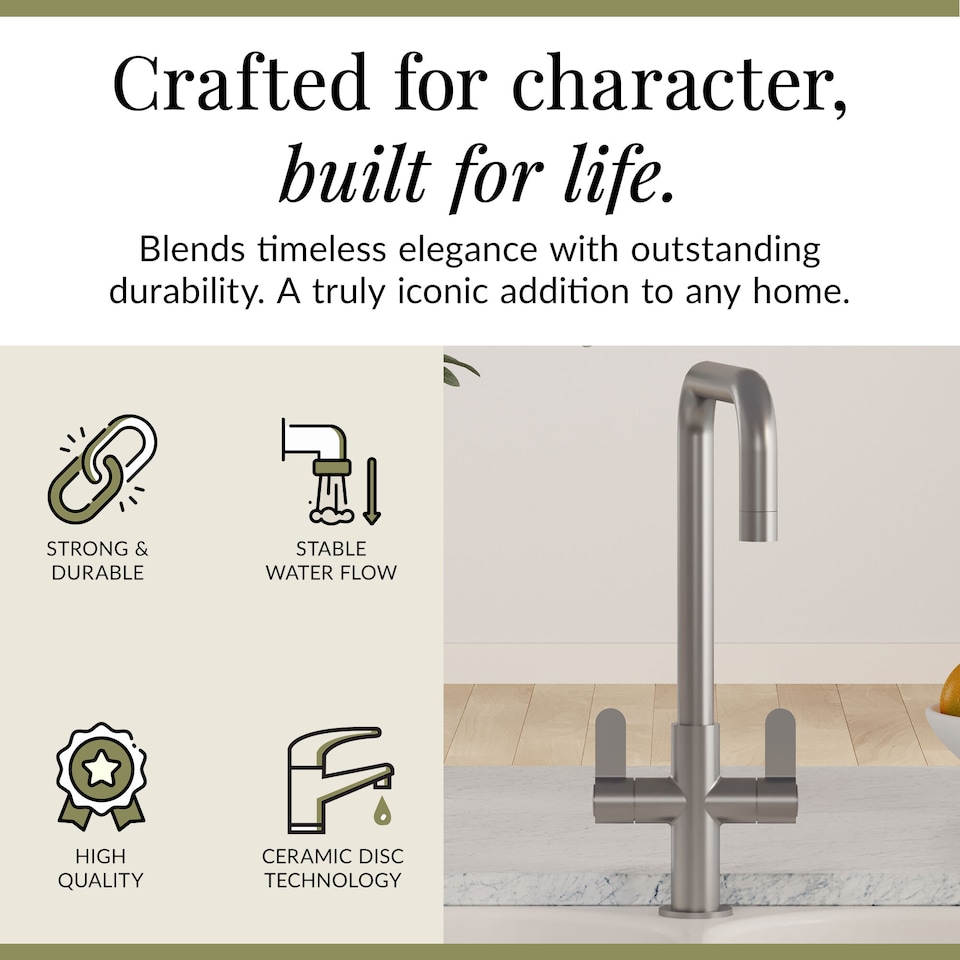 image 1 of Kuma Kitchen Mono Mixer Tap Dual Lever Brushed Nickel 361mm | Silver | Brushed Nickel | 1