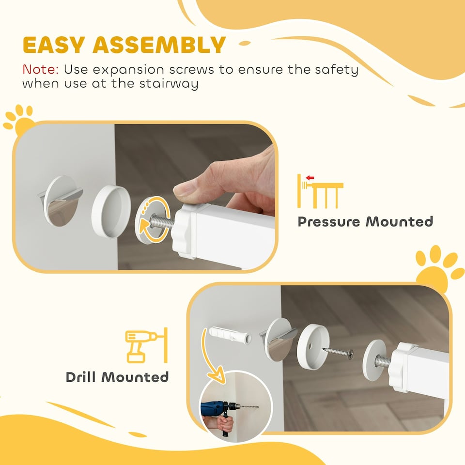 image 1 of PawHut Dog Gate Wide Stair Gate w/ Door Pressure Fit, 75-145W cm, White