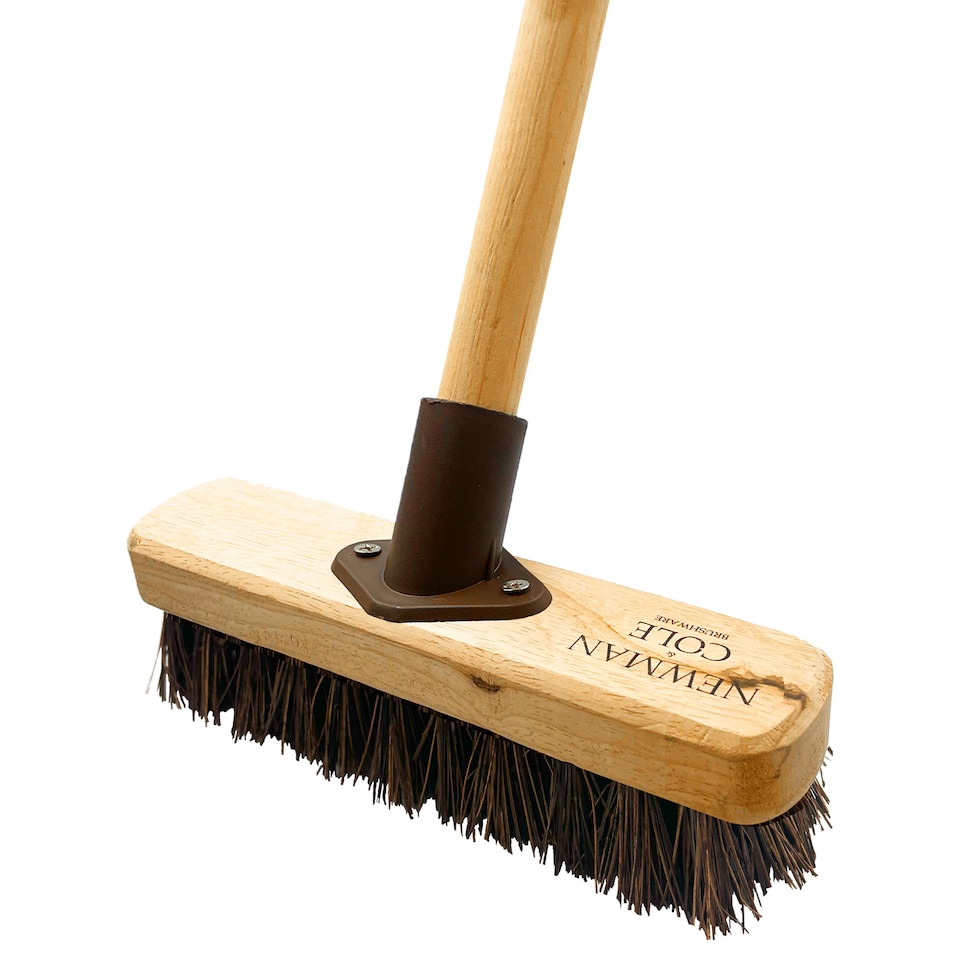 image 1 of Stiff Floor 9" Deck Scrub Brush Scrubbing Patio Scrubber Brush Broom with Handle