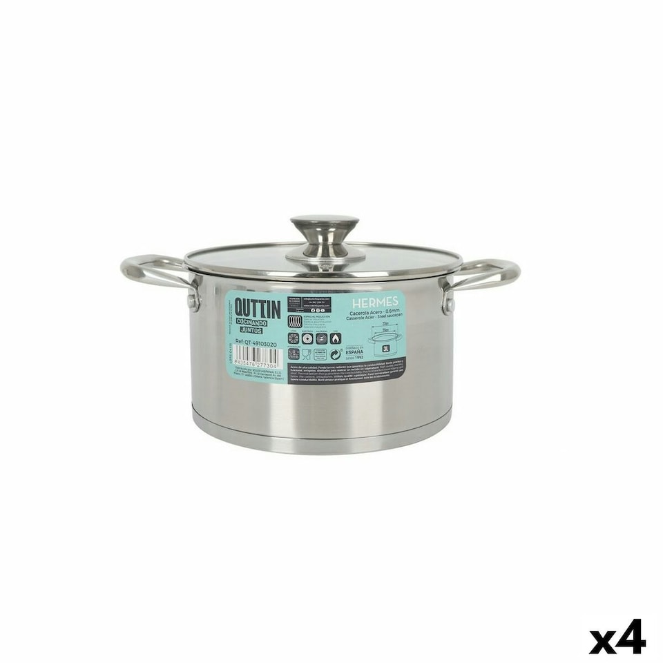 image 1 of Pot with Glass Lid Quttin Hermes Steel 3 L (4 Units) N/A