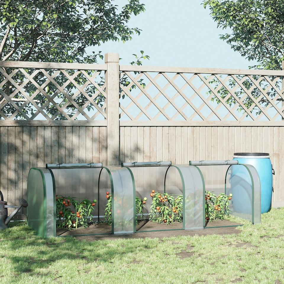 image 1 of Outsunny Tunnel Greenhouse Steel Frame for Garden w/ Zipper Doors