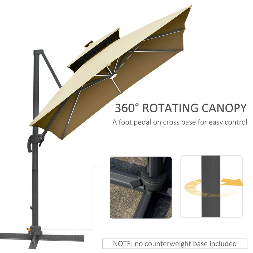 image 1 of Outsunny 3m Cantilever Parasol LED Patio Umbrella for Lawn Beach Poolside Khaki