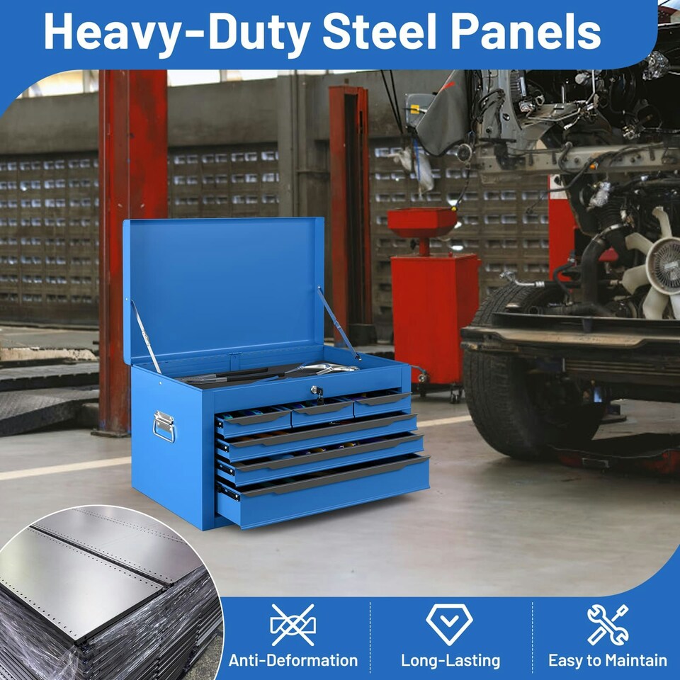 image 1 of COSTWAY Steel Tool Box Tool Chest Case with 6 Drawers Blue Blue