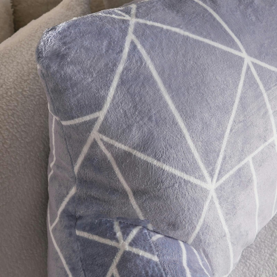 image 1 of OHS Geometric Print Fleece Bed Reading Cuddle Cushion, 65x40cm - Grey