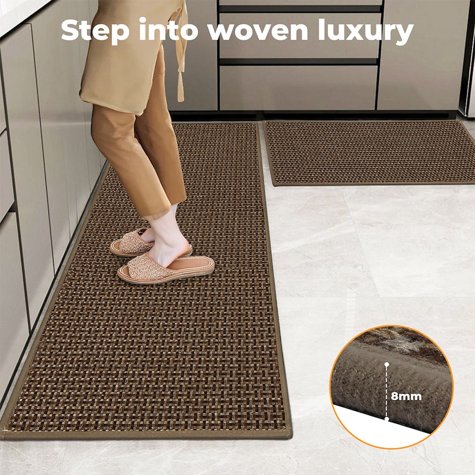 image 1 of Marlow 2PC Kitchen Mat Brown Non-Slip Woven Rubber Absorbent Floor Runner | Brown | Brown | One Size