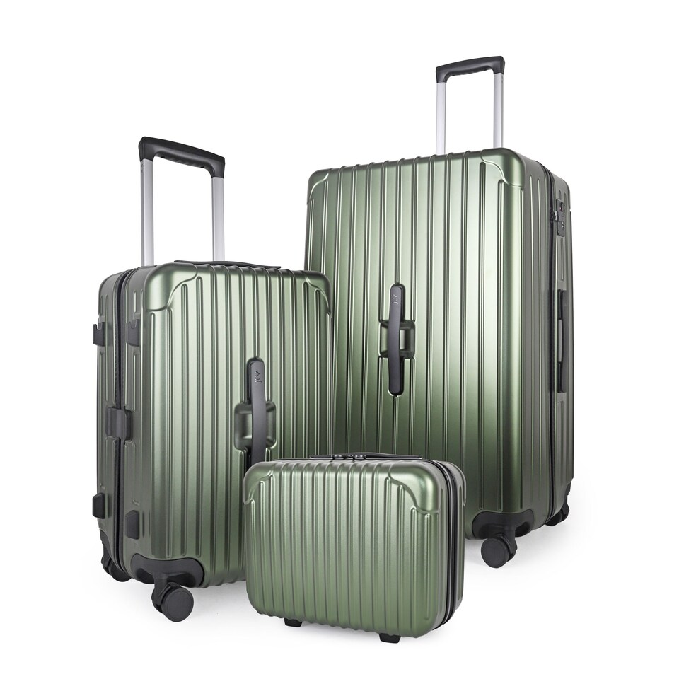 image 1 of 3 Piece Luggage Set with Vanity Case, Carry-On & Large Suitcase | Green | Hunter Green