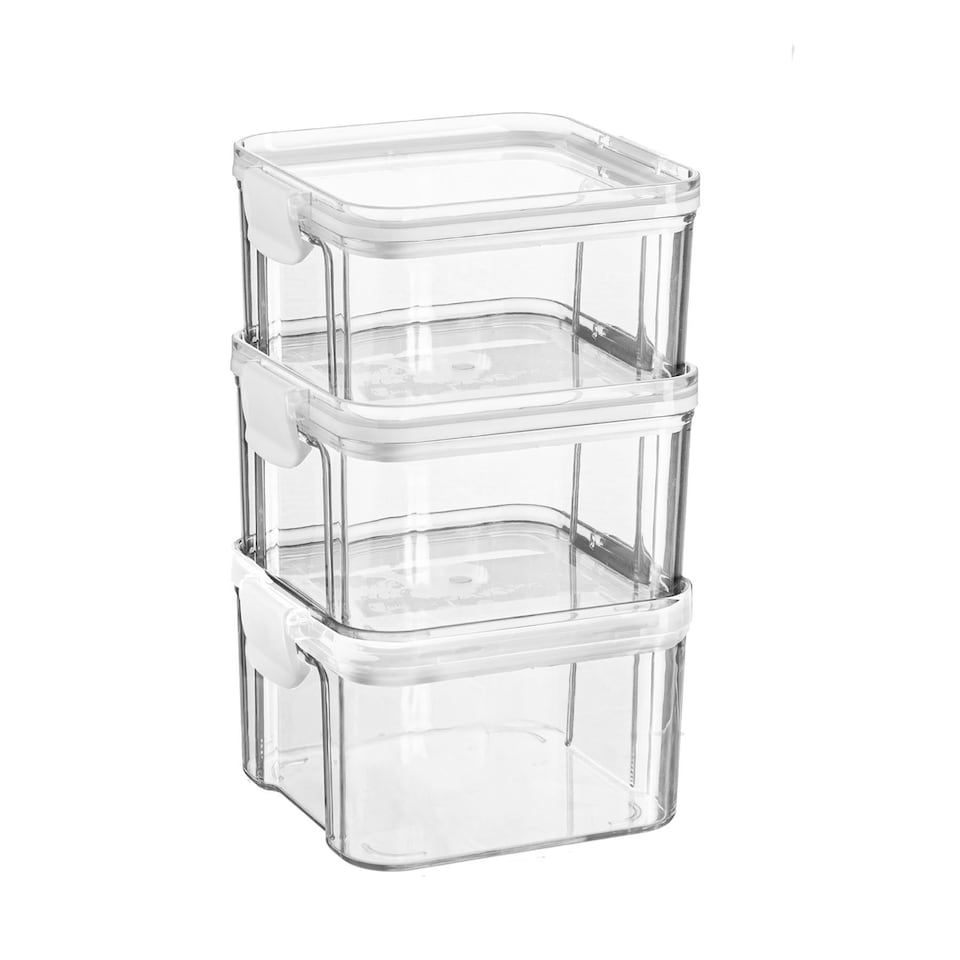 image 1 of Argon Tableware 3x Food Storage Containers - 460ml - White Reusable Airtight Stackable Meal Prep Lunch Box with Clip-Lock Lid