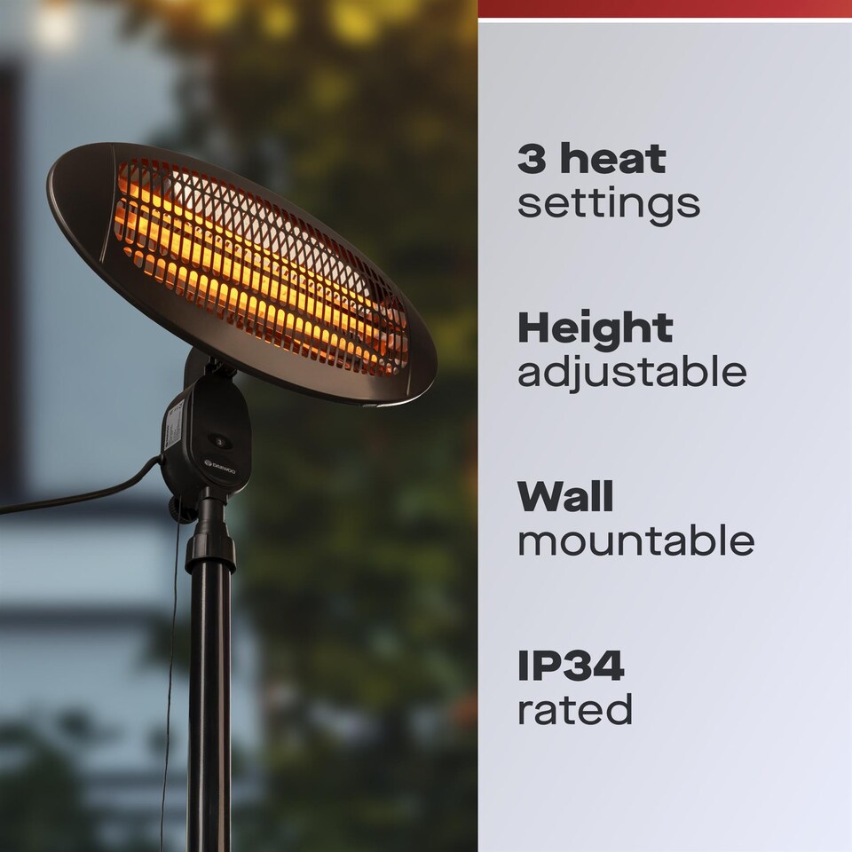 image 1 of Daewoo 2000W Electric Patio Heater with Adjustable Pole