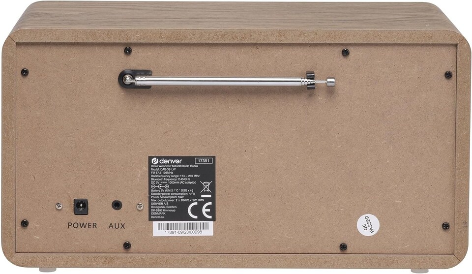 image 1 of Large Vintage Style DAB/DAB+ & FM Radio – Bluetooth – High Contrast Large Screen - AUX In – Clock & Dual Alarm – Dark Wood Cabinet – 2x5W – Mains or Battery