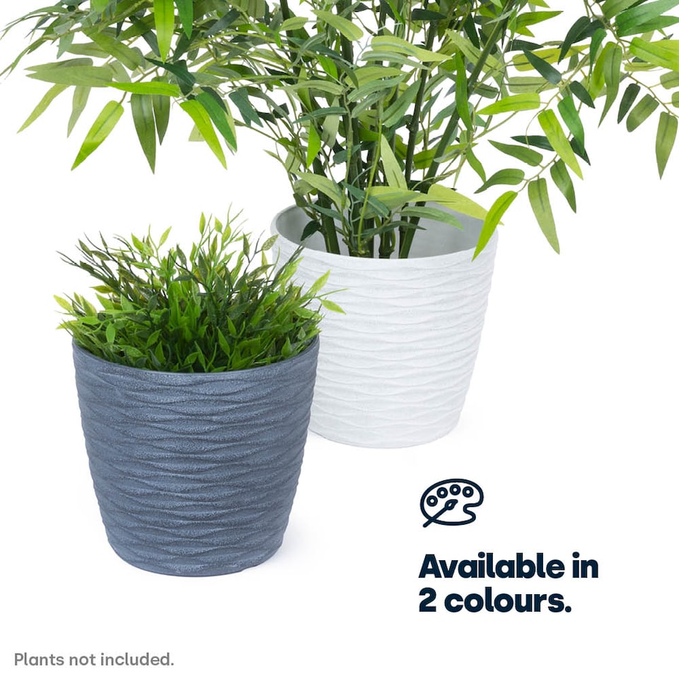 image 1 of Plastic Plant Pot with Wave Design 18cm Grey - Set of 2