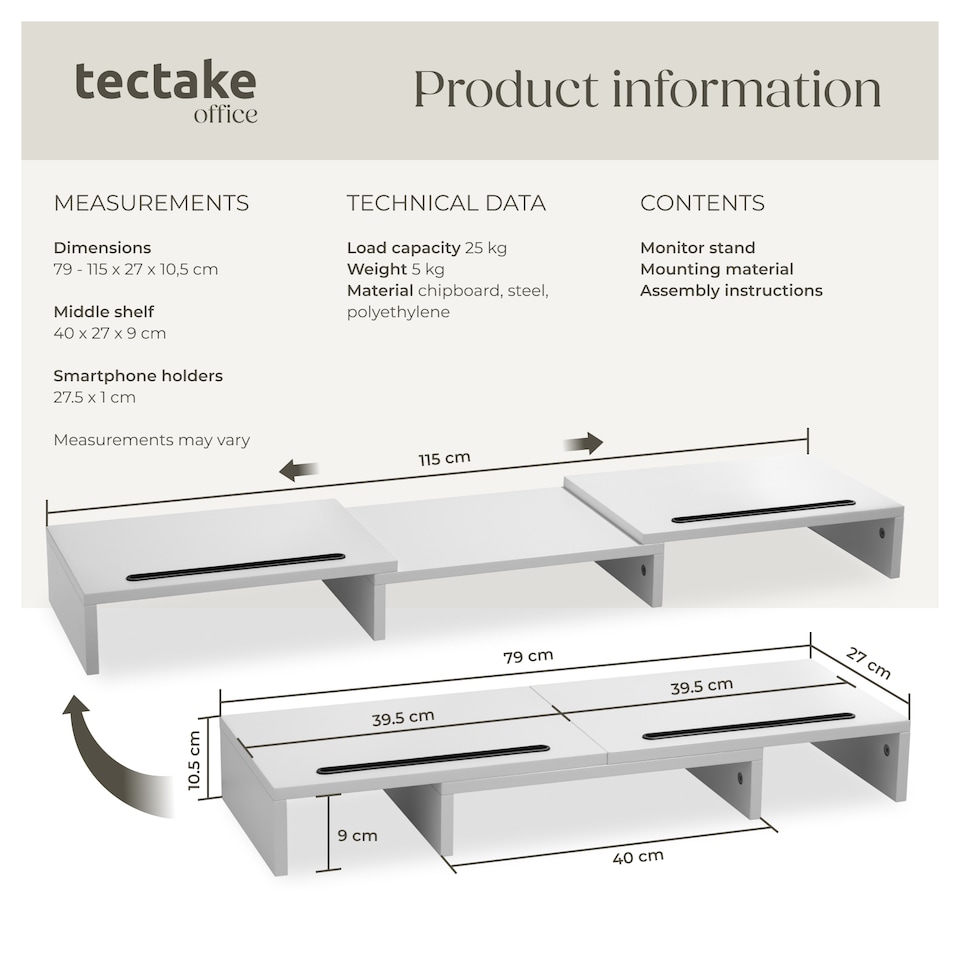 image 1 of Monitor Stand Bozen - 3-piece, adjustable, smartphone holders, incl. storage