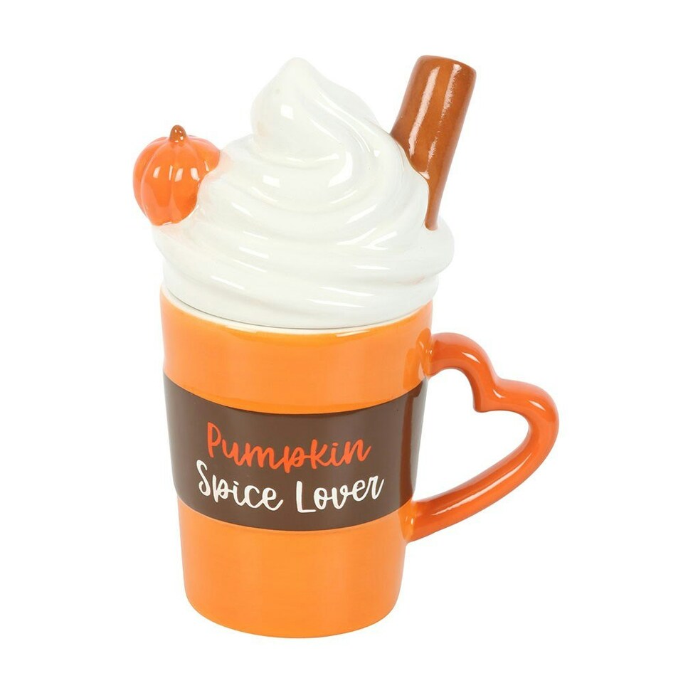 image 1 of Pumpkin Spice Latte Shaped Lidded Mug Orange